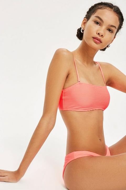 Womens Neon Bandeau Bikini Top - Coral, Coral