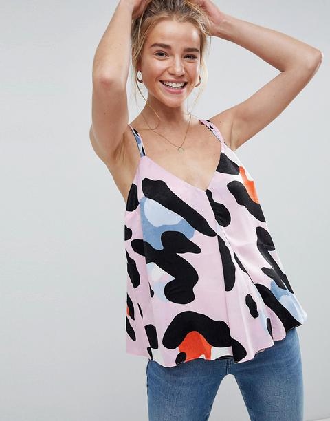 Camisola De Satén Con Vuelo Y Estampado Animal Abstracto De Asos Design