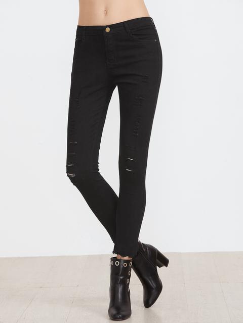 Vaqueros Rotos Skinny - Negro