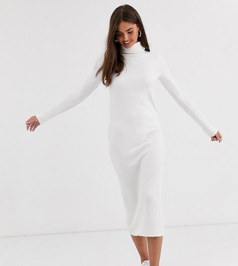 M Lounge Polo Neck Column Knitted Dress-cream