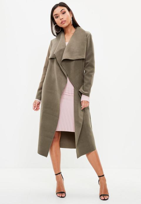 Khaki Oversized Waterfall Duster Coat, Olive