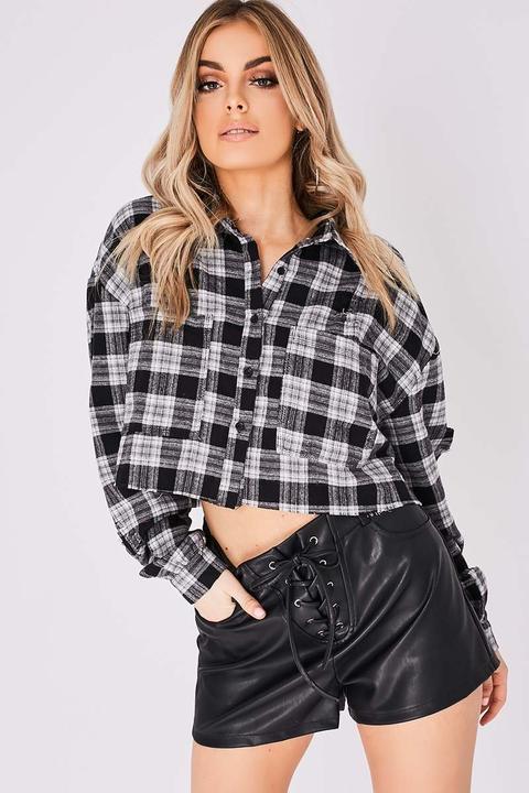 Black Shirts - Kaisey Black Check Frayed Edge Cropped Shirt