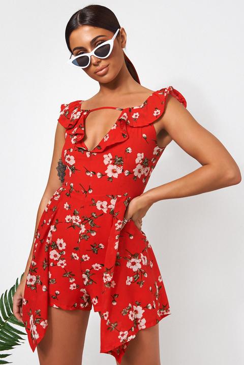 Erin Red Floral Bardot Playsuit