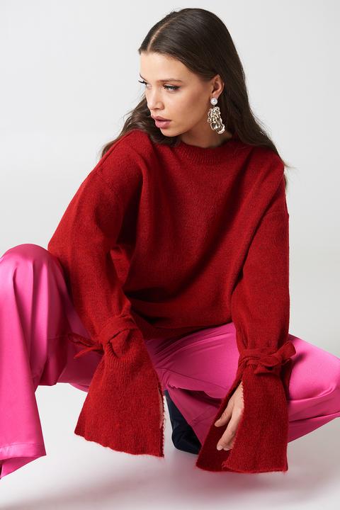 Asymmetric Hem Sweater Red