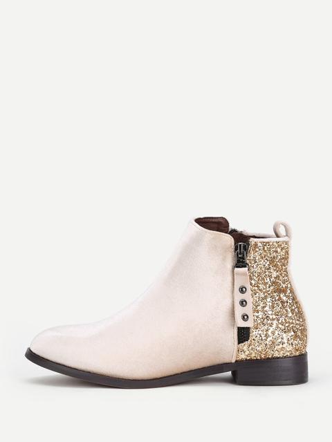 Sequin Flat Velvet Ankle Boots