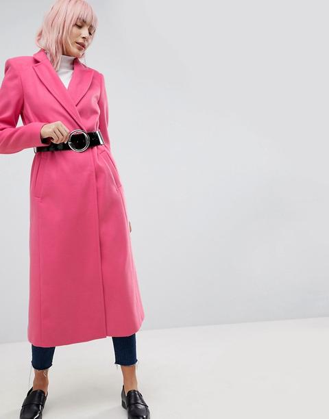 Asos - Cappotto Midi Con Cintura E Spalline - Rosa