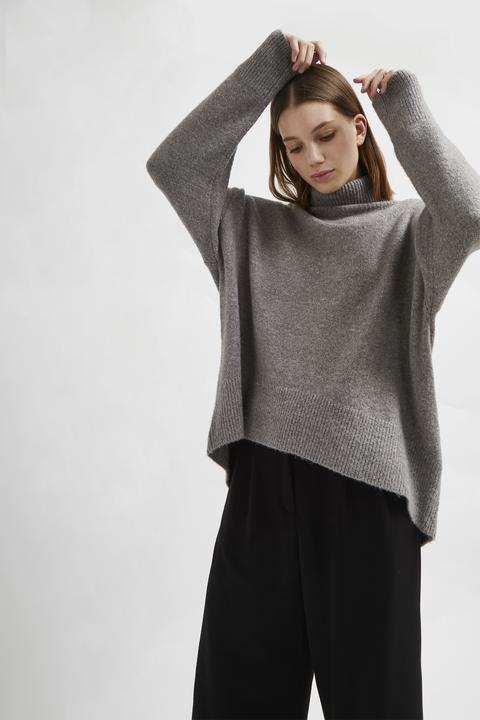 Nina Knit High Neck Jumper - Medium Grey Mel