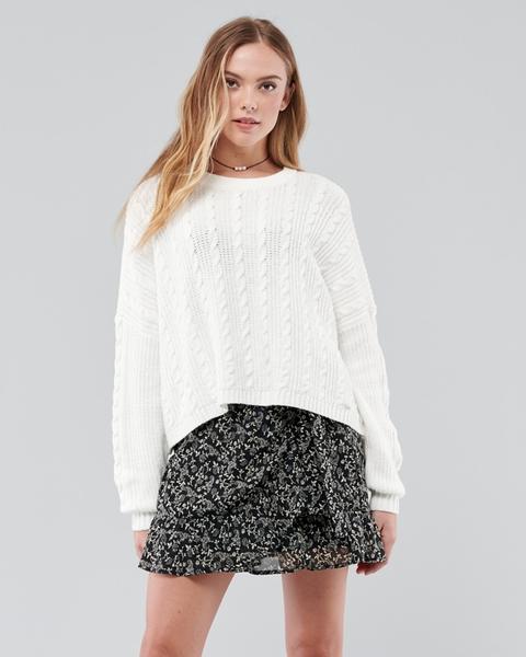 Crop Boyfriend Cable Crewneck Sweater 