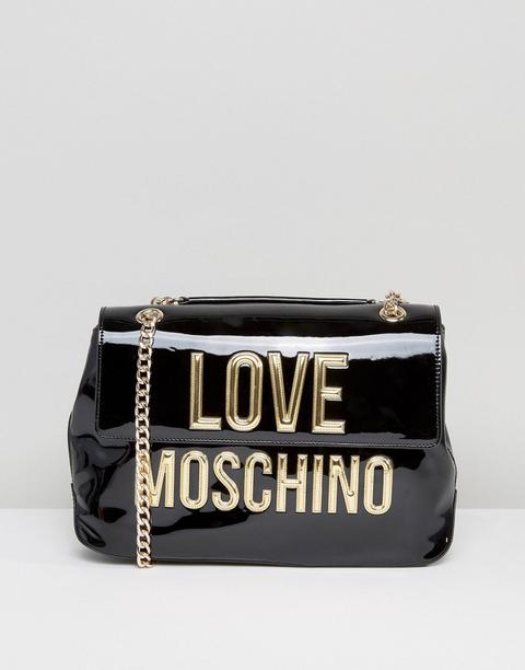 Bolso De Hombro De Charol Con Logo De Love Moschino