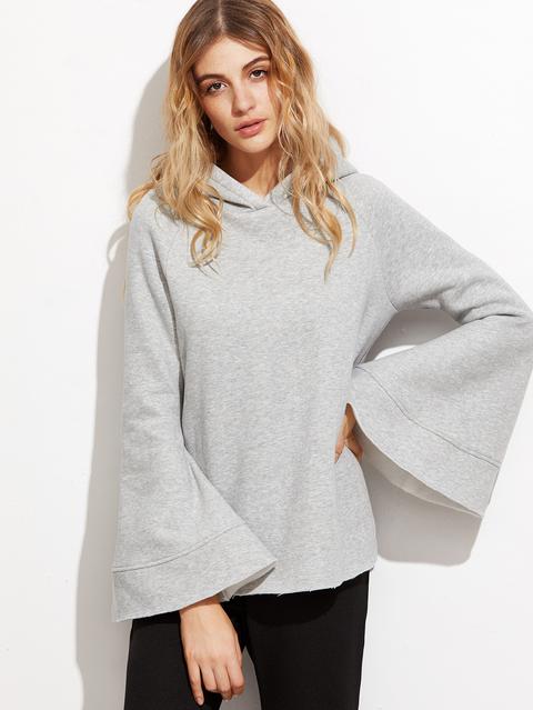 Sudadera Con Capucha De Manga Acampanada Gris