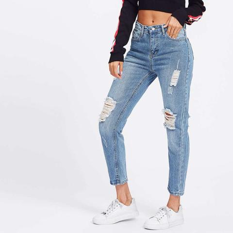 Straight Ripped Crop Jeans