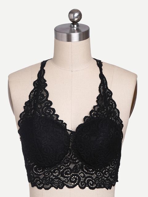 Bralet De Encajes De Racerback -negro