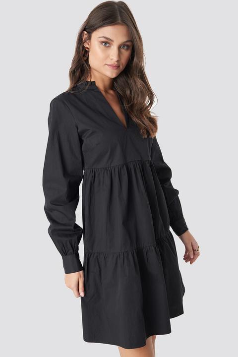 Na-kd Boho V-neck Volume Sleeve Mini Dress - Black