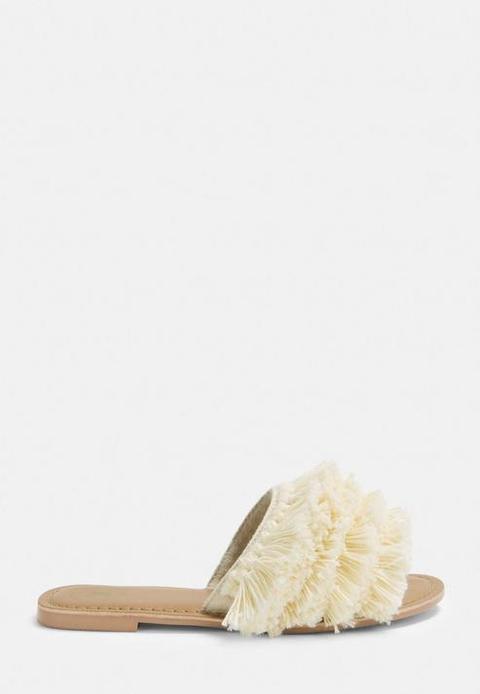 Cream Tassel Front Sandals, Cream