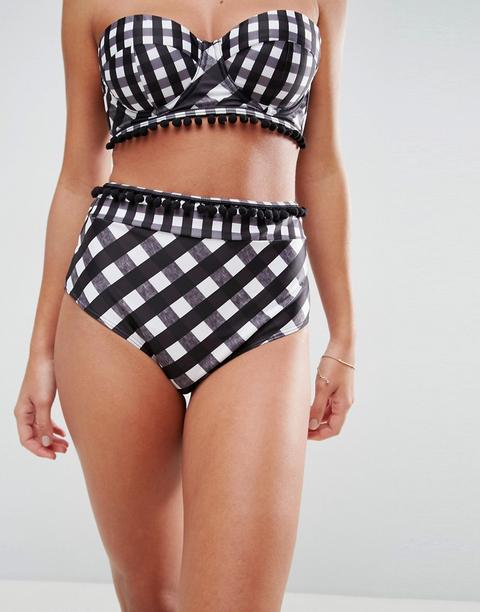 Braguitas De Bikini De Tiro Alto Con Pompones Y Diseño Variado De Vichy Mix And Match De Asos