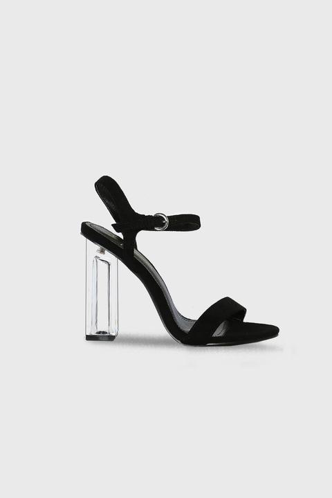 Black Faux Suede Clear Block Heels