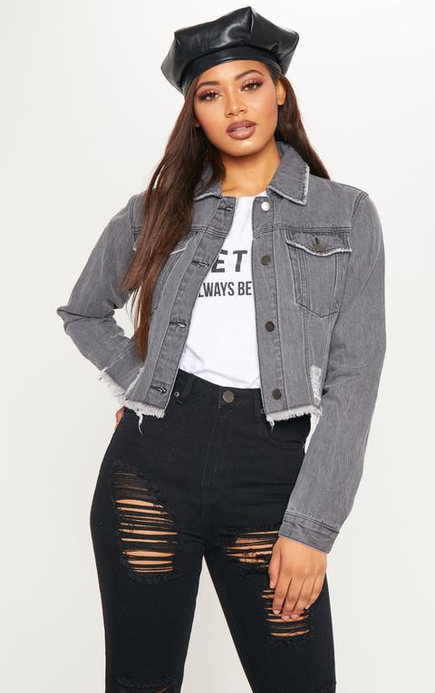 Tall Charcoal Cropped Denim Jacket