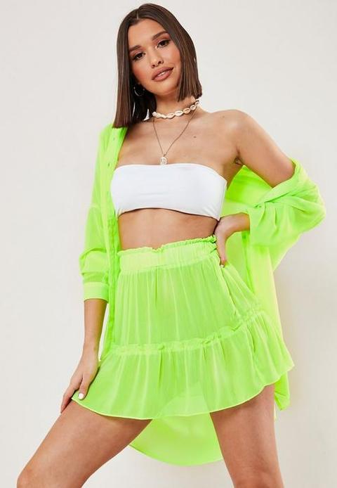 Neon Green Sheer Rara Beach Mini Skirt, Neon Green