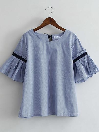 Blusa Manga Acampanada Lazo Rayas -azul