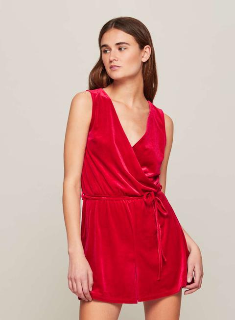 Womens Red Velvet Playsuit, Red