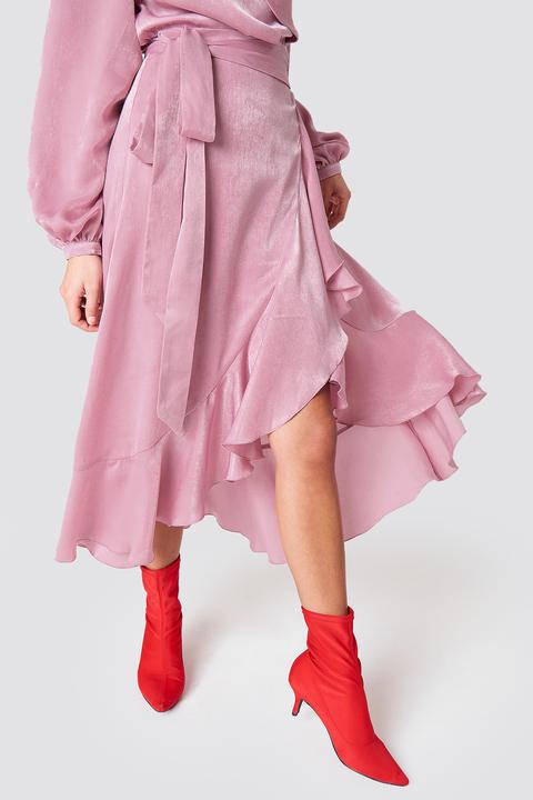 wrap over satin frill dress