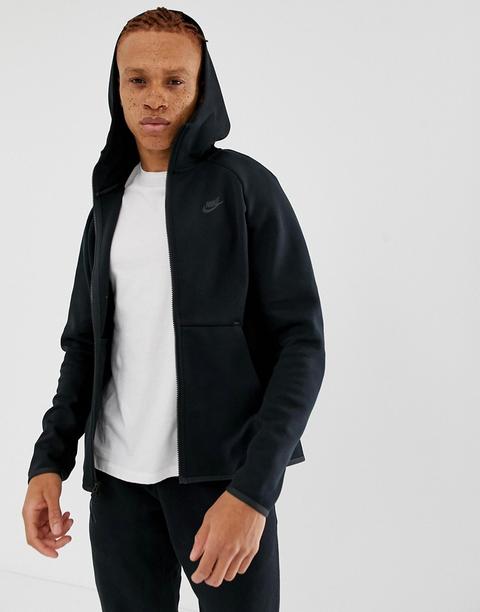 nike tech fleece zip through hoodie in black