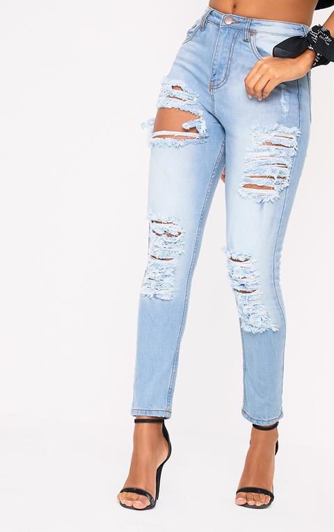 Light Wash Ripped Straight Leg Jean