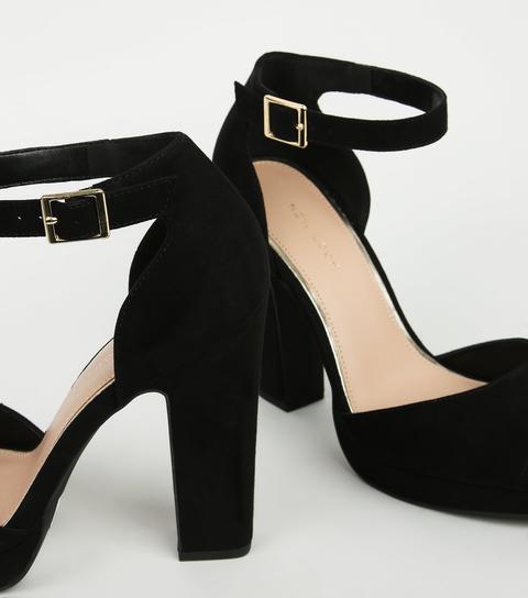 Black Suedette Peep Toe Platform Block 