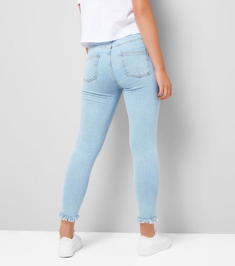 Teens Pale Blue Frayed Hem Skinny Jeans