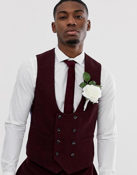 Asos Design Wedding Super Skinny Suit Vest In Burgundy Twill - Red