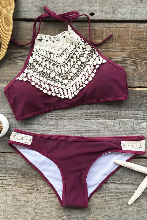 Cupshe Blooming Above Lace Halter Bikini Set