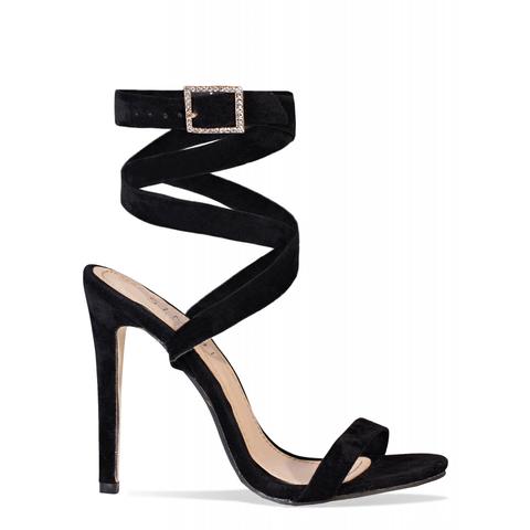 Tatiana Black Suede Lace Up Diamante Heels