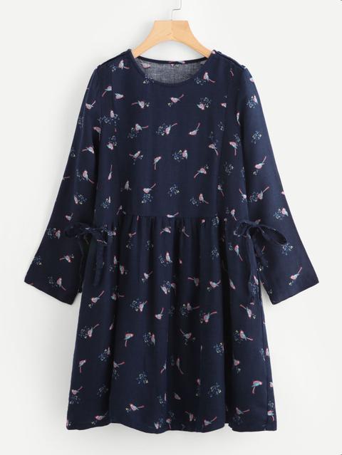 Vestido Con Pájaro Y Lazo Para Atar