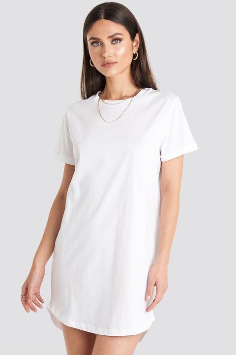 Uneven Hem Oversized T-shirt Dress Weiß