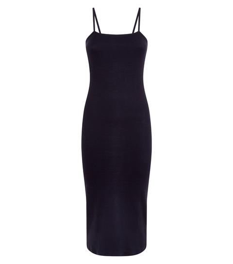 Black Ribbed Strappy Midi Dress New Look