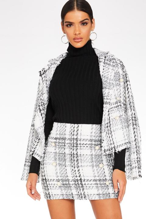 White Check Button Front Skirt