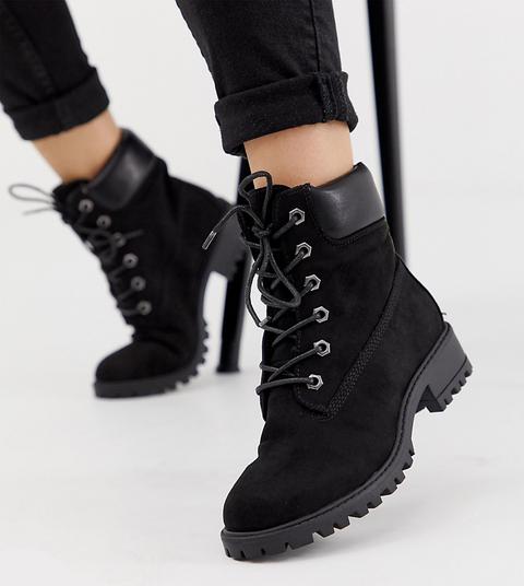 New Look - Chaussure De Randonnée Pointure Large Plate À Lacets - Noir - Noir
