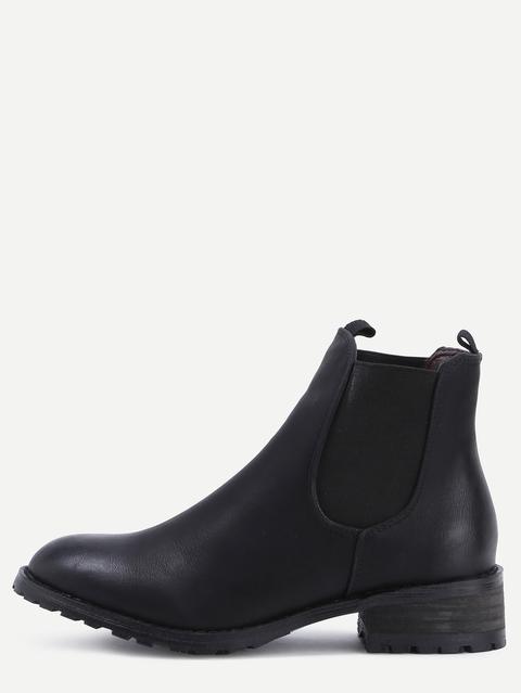 Black Elastic Mid Heeled Ankle Boots