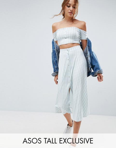 Falda Midi De Vichy Abotonada De Conjunto De Asos Tall