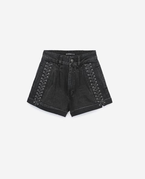 Short Noir Jean Détails Lacés