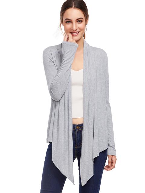 Grey Abierto Front Drape Cardigan Sweater