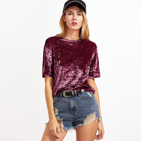Camiseta De Terciopelo Con Manga Corta - Burdeos