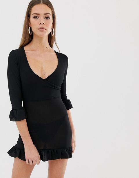 Boohoo - Vestito Basic Con Bordi A Volant - Nero