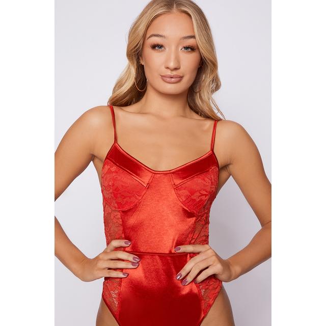 red satin body suit