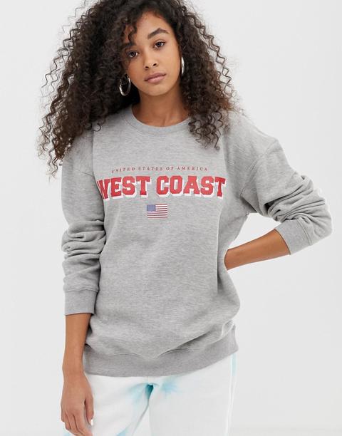 Daisy Street - Felpa Boyfriend Con Scritta "west Coast - Grigio