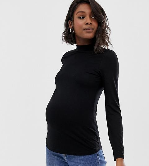 Top Negro De Manga Larga Con Cuello Alto De Asos Design Maternity