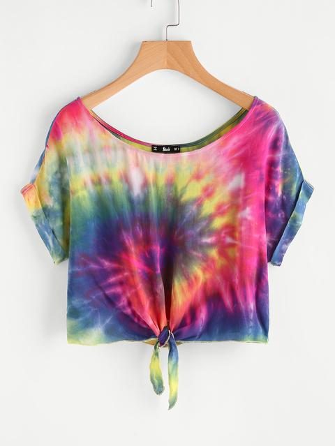 Top Tie-dye Con Maniche Con Risvolto