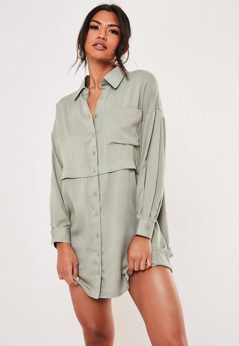 Green Oversized Utility Shirt Dress, Green