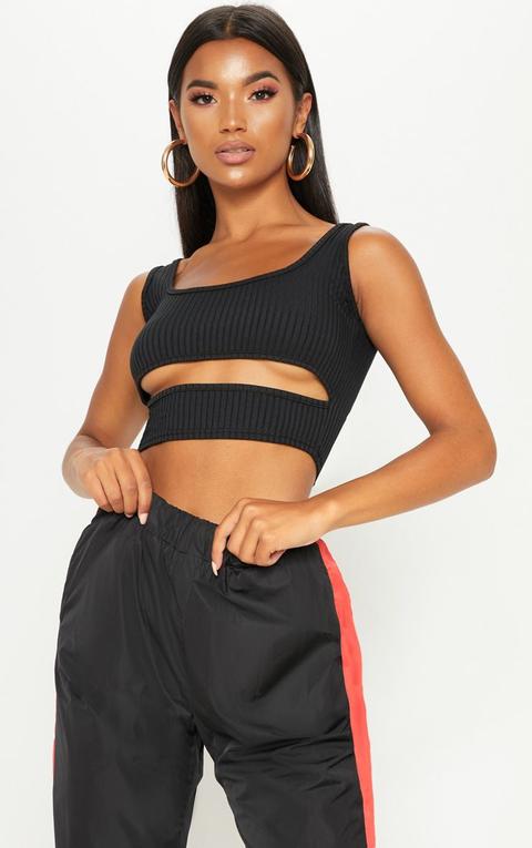 Black Ribbed Cut Out Crop Top