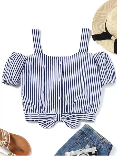 Blusa De Rayas Con Lazo Bowknot